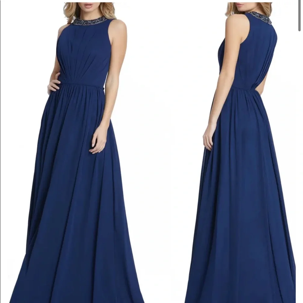 Mac Duggal 55147 Midnight Blue Sleeveless Gown 2 - Picture 1 of 8